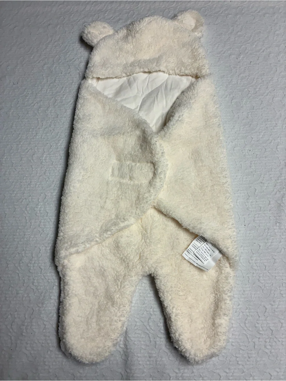 Cozy Cream Plush Baby Swaddle Wrap with Hood and Ears